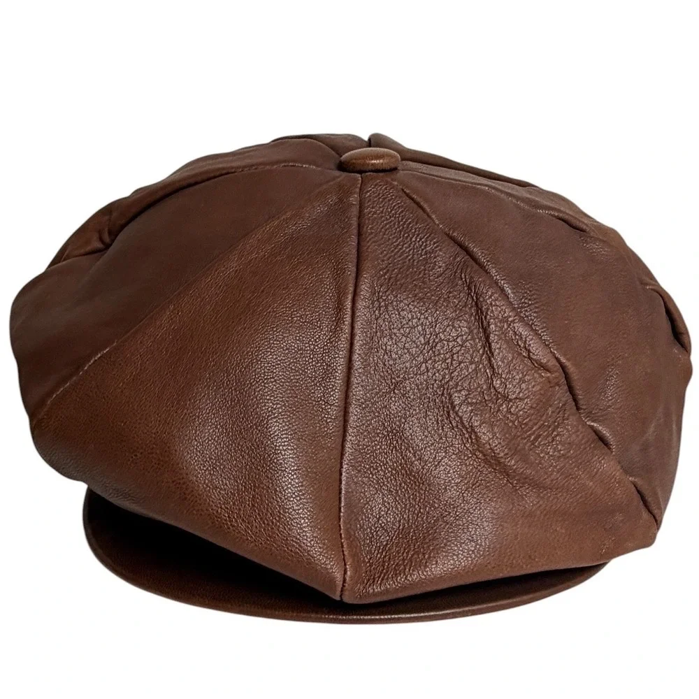 Vintage Dobbs Fifth Avenue Leather Newsboy Baker Boy Cap Brown USA M - Picture 16 of 16